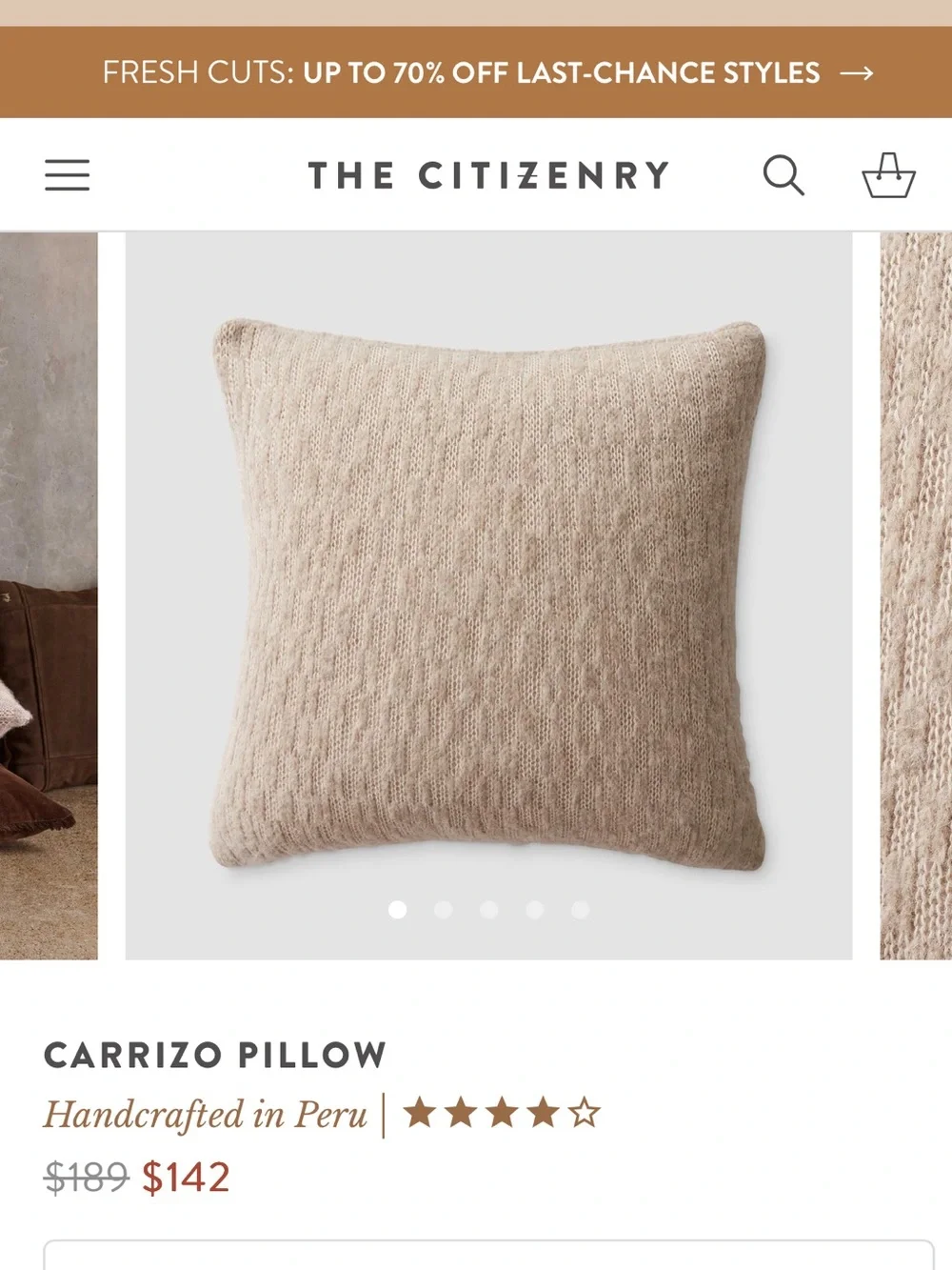 NEW The Citizenry Square Decorative Pillow The Carrizo Alpaca Bouncle 20x20